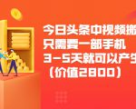 今日头条中视频搬运项目,只需要一部手机3-5天就可以产生利润(价值2800元)-金融资料分享