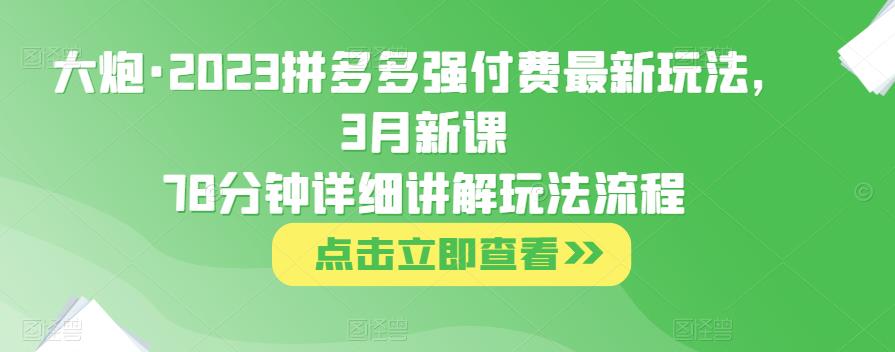大炮·2023拼多多强付费最新玩法，3月新课​78分钟详细讲解玩法流程-金融资料分享