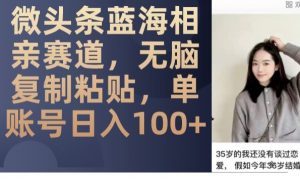 微头条蓝海相亲赛道,无脑复制粘贴,单账号日入100+-金融资料分享