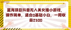 蓝海项目抖音无人美女播小游戏,操作简单,适合0基础小白,一周收益2500【揭秘】-金融资料分享