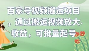 百家号视频搬运项目，通过搬运视频放大收益，可批量起号【揭秘】-金融资料分享