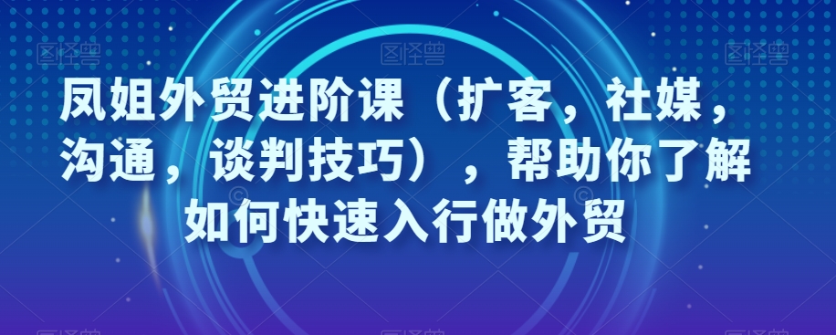 凤姐外贸进阶课(扩客,社媒,沟通,谈判技巧),帮助你了解如何快速入行做外贸-金融资料分享