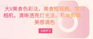 大V美食色彩法,美食短视频,学习相机,清晰透亮灯光法,剪映剪辑,美感调色-金融资料分享