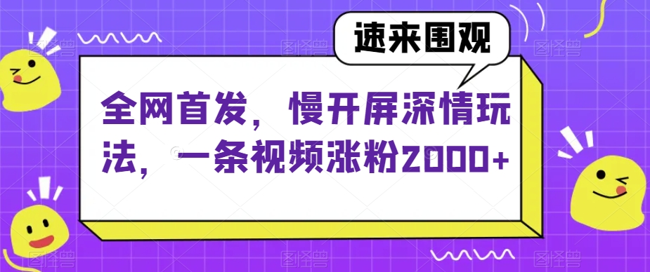 全网首发，慢开屏深情玩法，一条视频涨粉2000+【揭秘】-金融资料分享