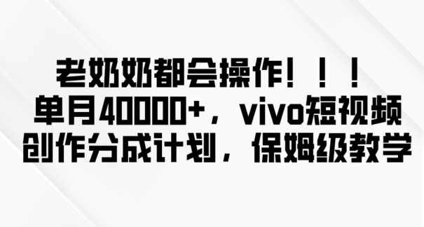 老奶奶都会操作,新平台无脑操作,单月40000+,vivo短视频创作分成计划【揭秘】-金融资料分享