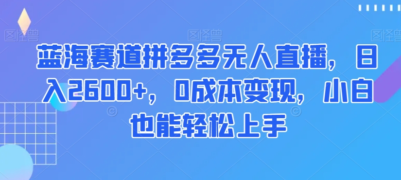 蓝海赛道拼多多无人直播，日入2600+，0成本变现，小白也能轻松上手【揭秘】-金融资料分享