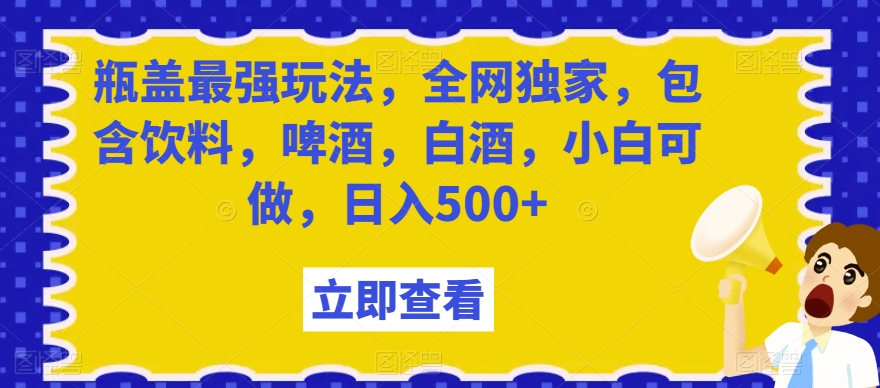 瓶盖最强玩法，全网独家，包含饮料，啤酒，白酒，小白可做，日入500+【揭秘】-金融资料分享