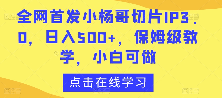 全网首发小杨哥切片IP3.0,日入500+,保姆级教学,小白可做【揭秘】-金融资料分享