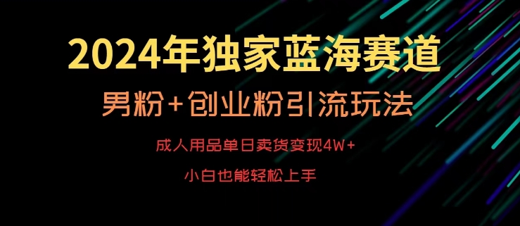 2024年独家蓝海赛道,成人用品单日卖货变现4W+,男粉+创业粉引流玩法,不愁搞不到流量【揭秘】-金融资料分享