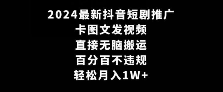 2024最新抖音短剧推广，卡图文发视频，直接无脑搬，百分百不违规，轻松月入1W+【揭秘】-金融资料分享