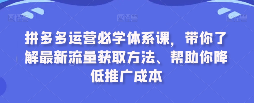 拼多多运营必学体系课，带你了解最新流量获取方法、帮助你降低推广成本-金融资料分享