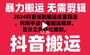 2024最新抖音搬运技术,抖音短剧视频去重,手法搬运,利用工具去重,达到秒过原创的效果【揭秘】-金融资料分享