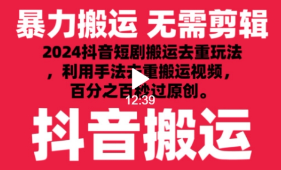 2024最新抖音搬运技术,抖音短剧视频去重,手法搬运,利用工具去重,达到秒过原创的效果【揭秘】-金融资料分享