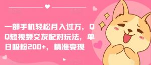 一部手机轻松月入过万,QQ短视频交友配对玩法,单日吸粉200+,精准变现【揭秘】-金融资料分享
