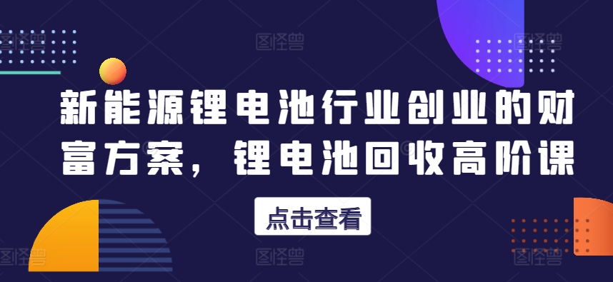 新能源锂电池行业创业的财富方案，锂电池回收高阶课-金融资料分享