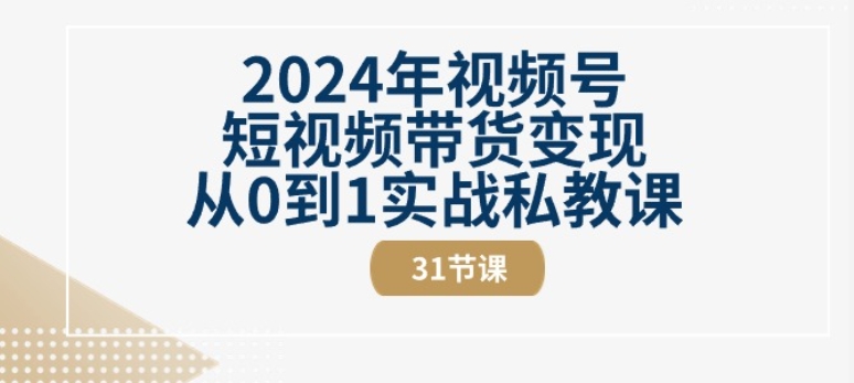 2024年视频号短视频带货变现从0到1实战私教课(31节视频课)-金融资料分享