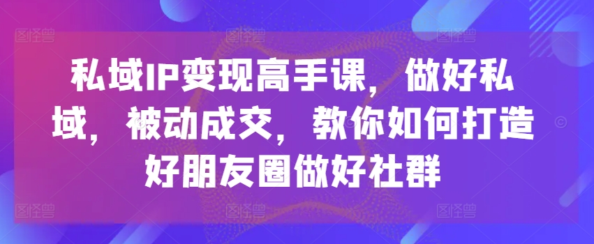 私域IP变现高手课，做好私域，被动成交，教你如何打造好朋友圈做好社群-金融资料分享