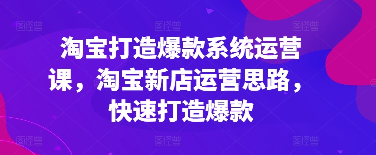 淘宝打造爆款系统运营课，淘宝新店运营思路，快速打造爆款-金融资料分享