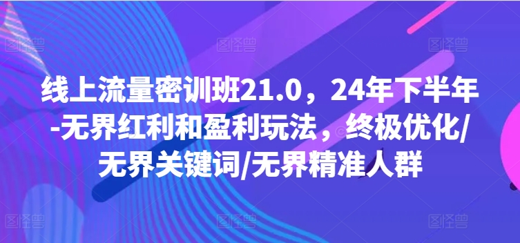 线上流量密训班21.0,24年下半年-无界红利和盈利玩法,终极优化/无界关键词/无界精准人群-金融资料分享