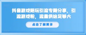 抖音游戏陪玩引流专题分享，引流游戏粉，流量供给足够大-金融资料分享