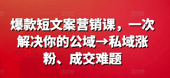 爆款短文案营销课,一次解决你的公域→私域涨粉、成交难题-金融资料分享