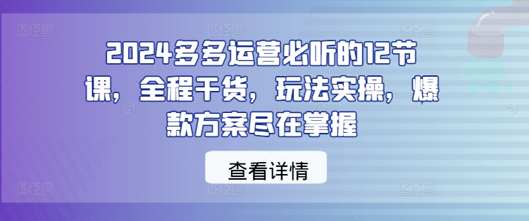 2024多多运营必听的12节课,全程干货,玩法实操,爆款方案尽在掌握-金融资料分享