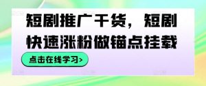 短剧推广干货，短剧快速涨粉做锚点挂载-金融资料分享