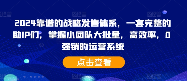 2024靠谱的战略发售体系,一套完整的助IP们,掌握小团队大批量,高效率,0 强销的运营系统-金融资料分享