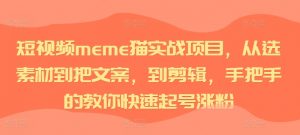 短视频meme猫实战项目,从选素材到把文案,到剪辑,手把手的教你快速起号涨粉-金融资料分享