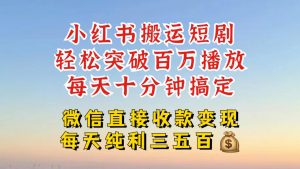 小红书搬运热门短剧，轻松爆流百万播放，每天引流几十人，搞个大几百块真的很简单-金融资料分享