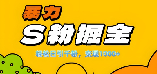 单人单机日引千粉，变现1k+，S粉流量掘金计划攻略【揭秘】-金融资料分享