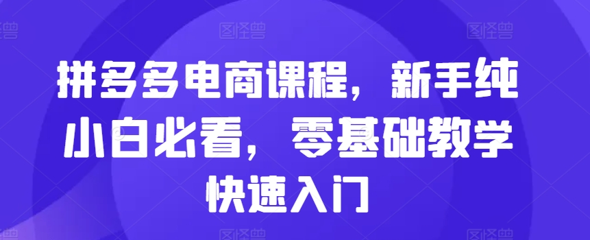 拼多多电商课程,新手纯小白必看,零基础教学快速入门-金融资料分享