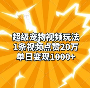 超级宠物视频玩法，1条视频点赞20万，单日变现1k-金融资料分享