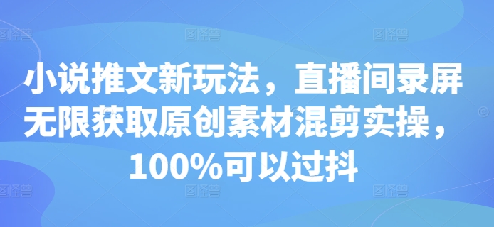 小说推文新玩法,直播间录屏无限获取原创素材混剪实操,100%可以过抖-金融资料分享