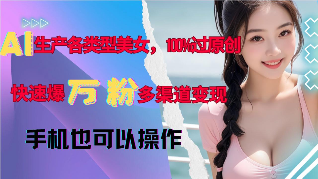 AI生产各类型美女,100%过原创,快速爆万粉,多渠道变现,新手可做-金融资料分享