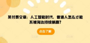 某付费文章:人工智能时代,普通人怎么才能不被淘汰持续躺赢?-金融资料分享