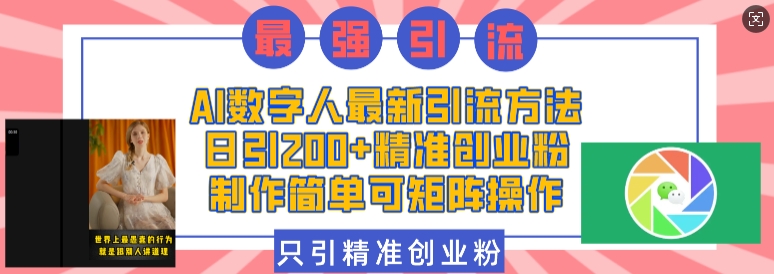 AI数字人最新引流方法，日引200+精准创业粉，制作简单可矩阵操作-金融资料分享