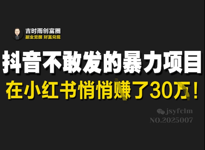 抖音不敢发的暴利项目,在小红书悄悄挣了30W-金融资料分享