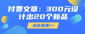 付费文章：300元设计出20个新品-金融资料分享