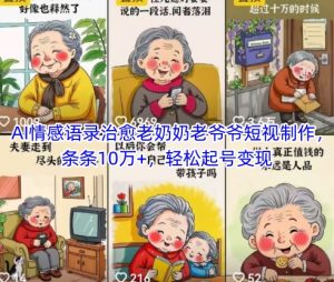AI情感语录治愈老奶奶老爷爷短视制作,条条10万+,轻松起号变现-金融资料分享