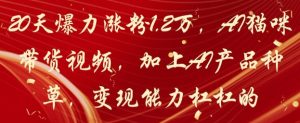 20天爆力涨粉1.2W，AI猫咪带货视频，加上AI产品种草，变现能力杠杠的-金融资料分享