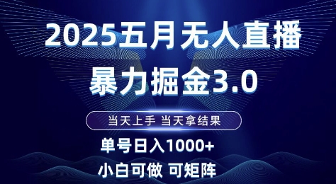 2025五月无人直播暴力掘金3.0,当天上手,当天拿结果,单号日入1k+小白可做可矩阵【揭秘】-金融资料分享
