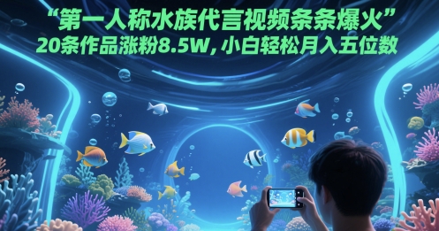 第一人称水族代言视频条条爆火，20条作品涨粉8.5W，小白轻松月入五位数-金融资料分享