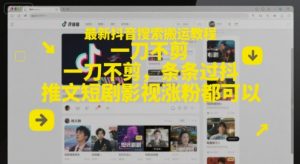 最新抖音搜索搬运教程，一刀不剪，条条过抖，推文短剧影视涨粉都可以-金融资料分享