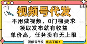 视频号代发,不用做视频,0门槛要求,领取发布就有收益,单价高,任务没有无上限【揭秘】-金融资料分享