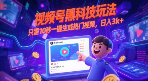视频号黑科技玩法，只需10秒一键生成热门视频，日入3k+【揭秘】-金融资料分享