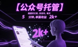 【公众号托管 】我提供文章，你发布，每天5分钟，单篇收益2k+【揭秘】-金融资料分享