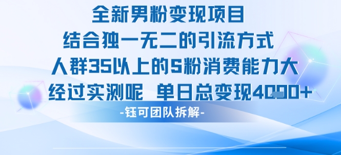 全新男粉变现项目引流人群35以上的男粉消费能力大 经过实测单日变现1k+-金融资料分享