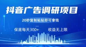 抖音广告调研项目，只需复制粘贴广告即可挣钱，任务不限量，一天稳定3张-金融资料分享