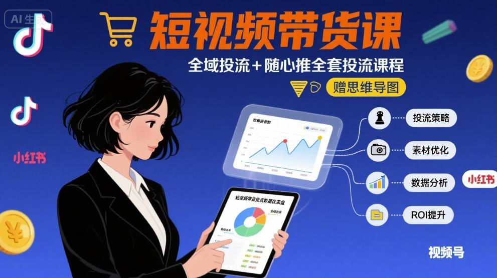 最新短视频带货课，全域投流+随心推全套投流课程+思维导图-金融资料分享